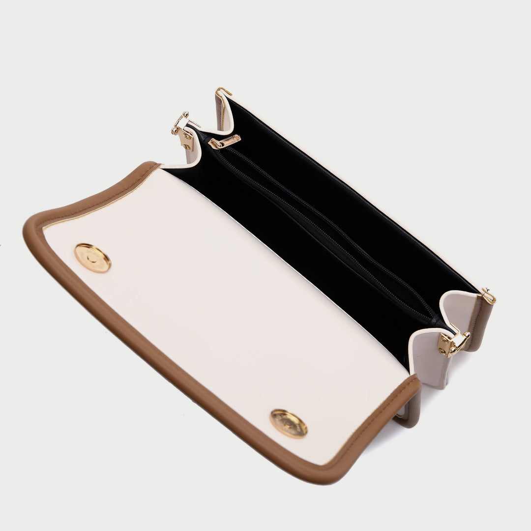 Contrast border top handle PU leather crossbody bag
