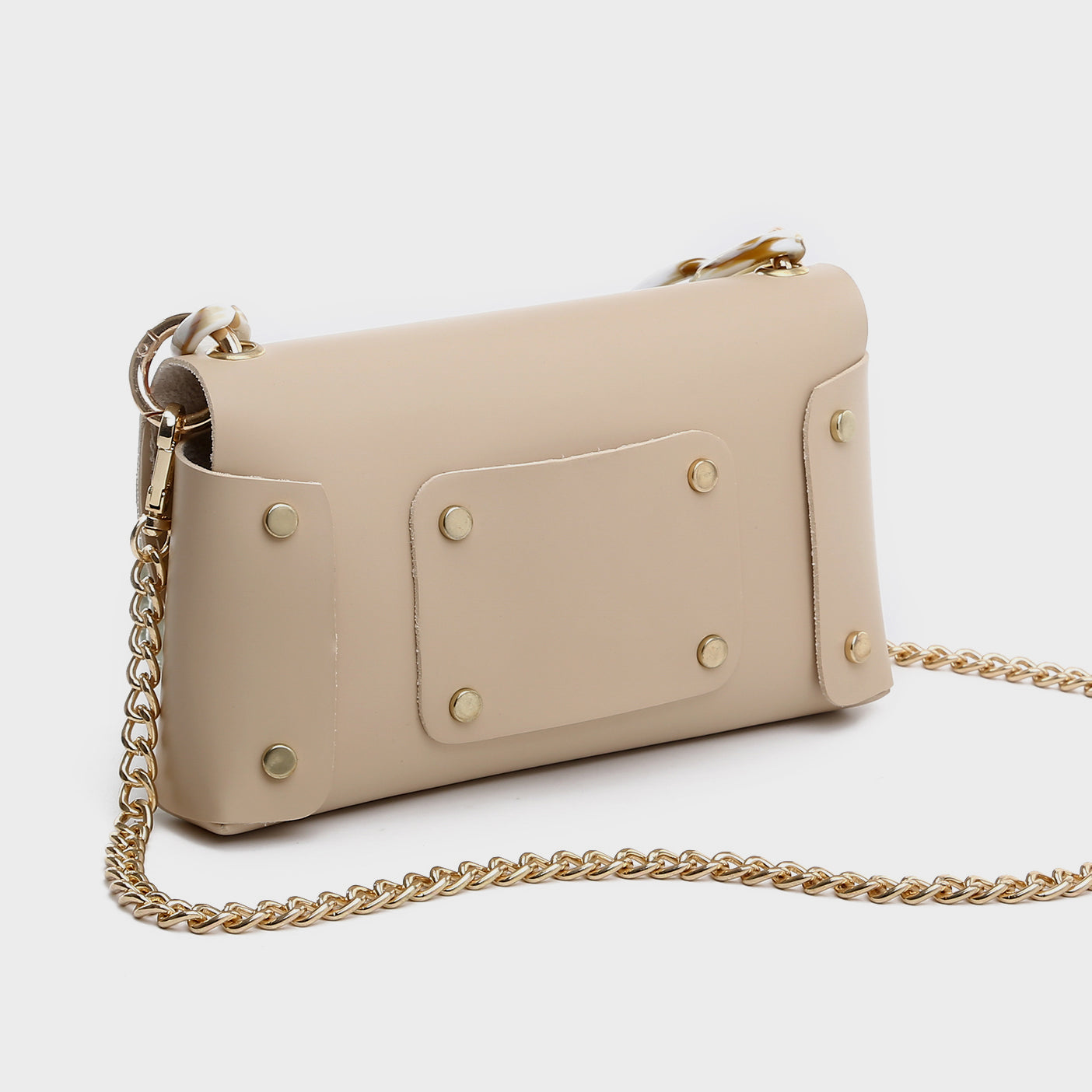 Chain handle flapover slim PU leather crossbody bag