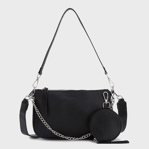 Circular zip pouch chain handle PU leather crossbody bag