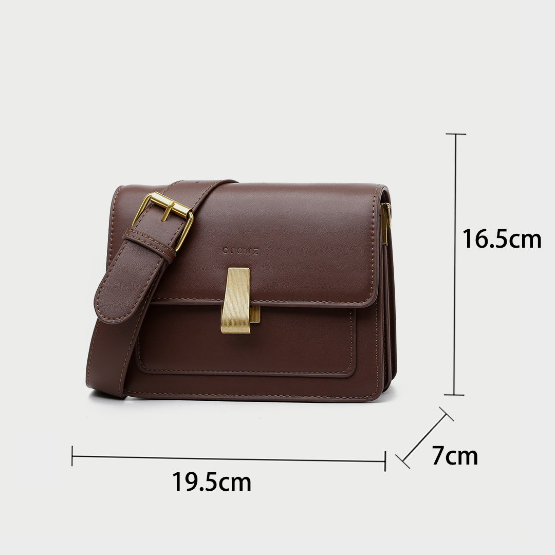 Metal clasp flapover dual compartment PU leather crossbody bag