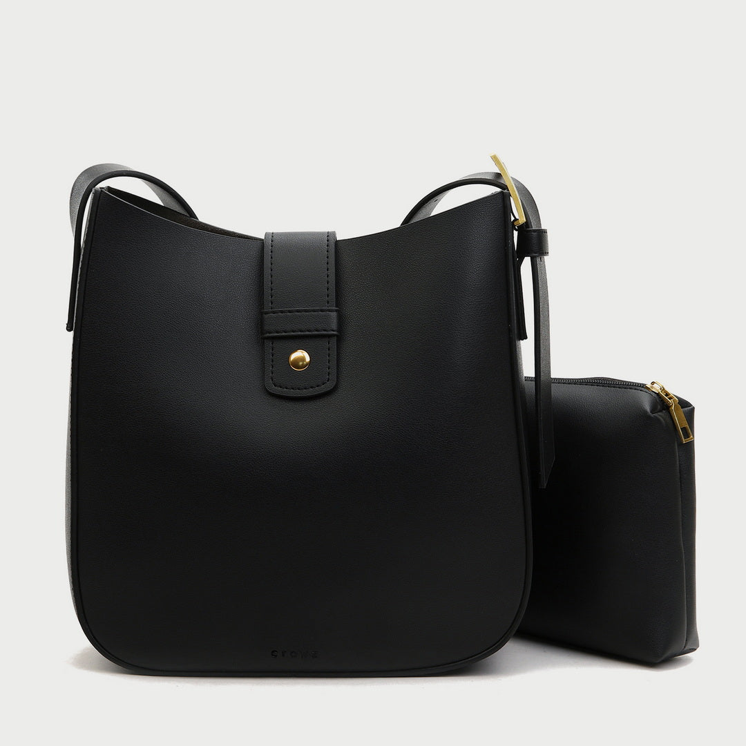 Strapped PU leather bucket bag (2-in-1 set)