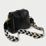 Chain handle patterned strap two-compartment PU leather crossbody bag