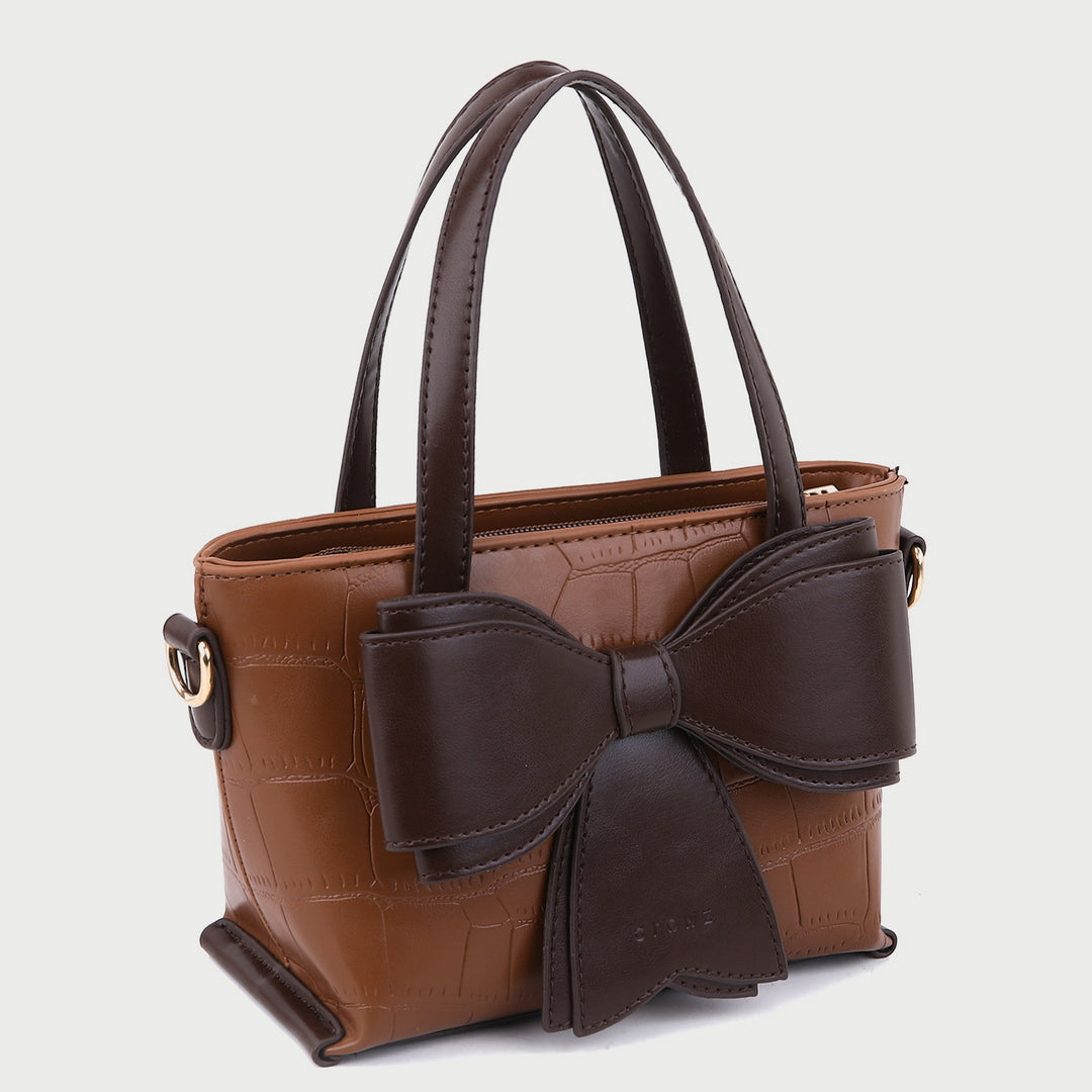 Bow embellished croc-effect PU leather crossbody bag