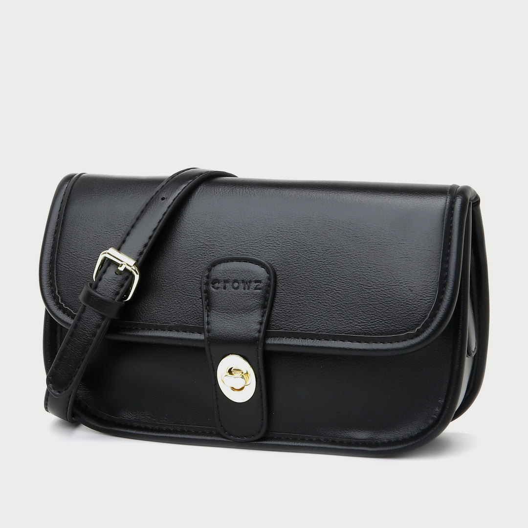 Metal turn-lock strap saddle style PU leather crossbody bag