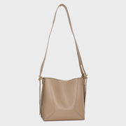 Double-strap detail shoulder strap PU leather bucket bag (2-in-1)