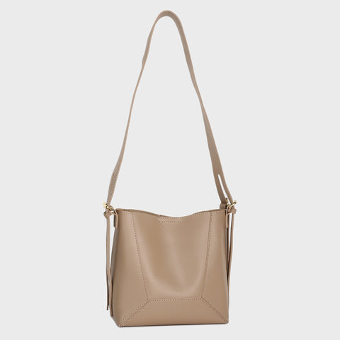 Double-strap detail shoulder strap PU leather bucket bag (2-in-1)