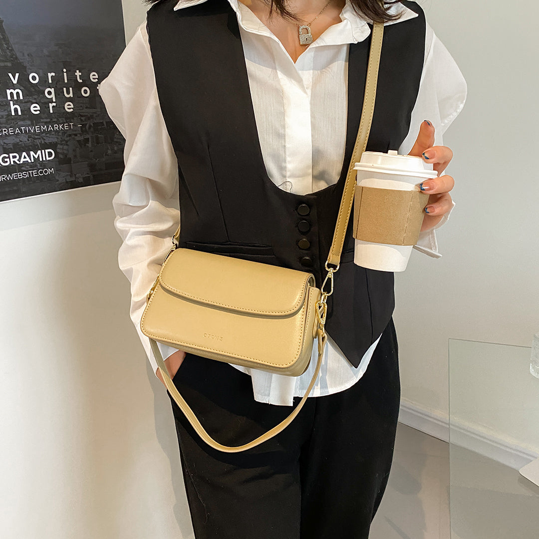 Minimalistic flap-style PU leather shoulder bag (With an extra strap)