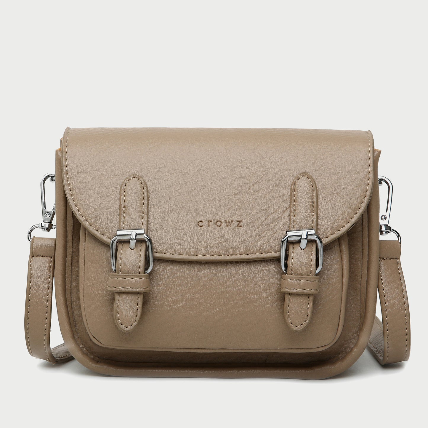 Double buckle strap flapover front pocket PU leather crossbody bag