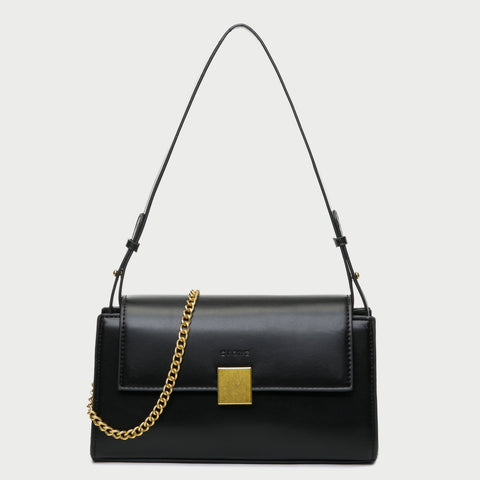 Square metal detail flap style chain strap PU Leather bag