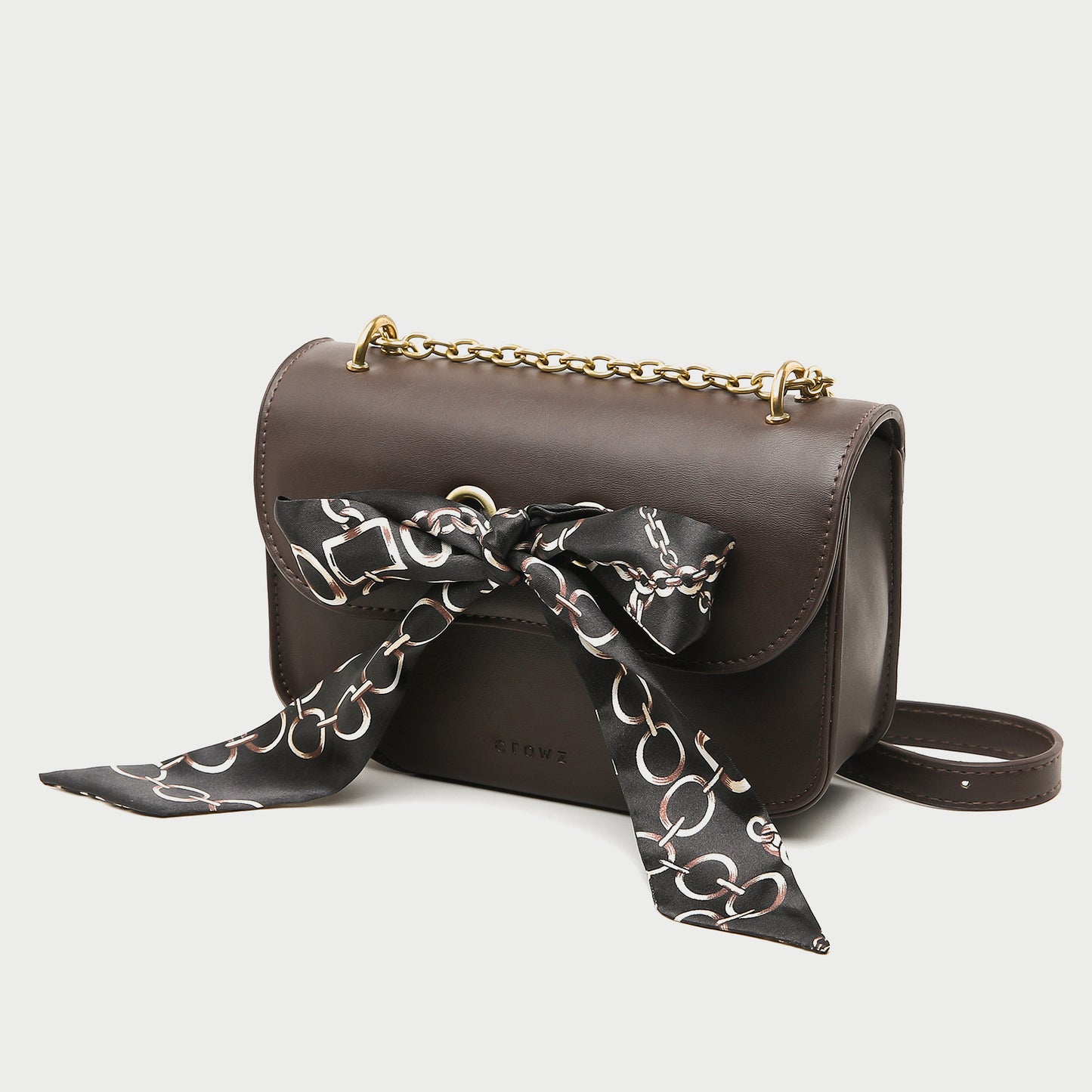 Silky scarf bow embellished flap style PU leather crossbody bag