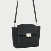 Modern metal-closure flap sculptural faux suede crossbody bag