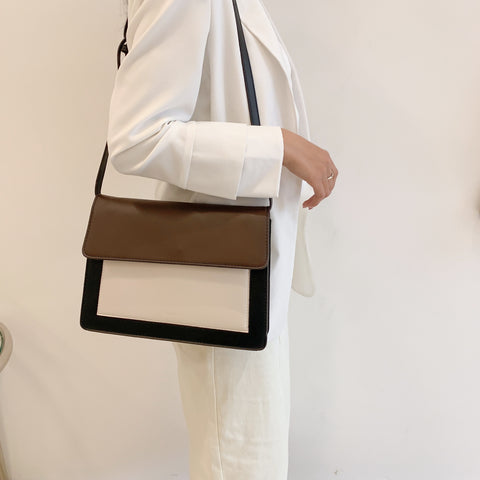 Colourblock classic flap-style PU leather crossbody bag