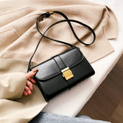 Metal pushlock strap style flapover PU leather crossbody bag