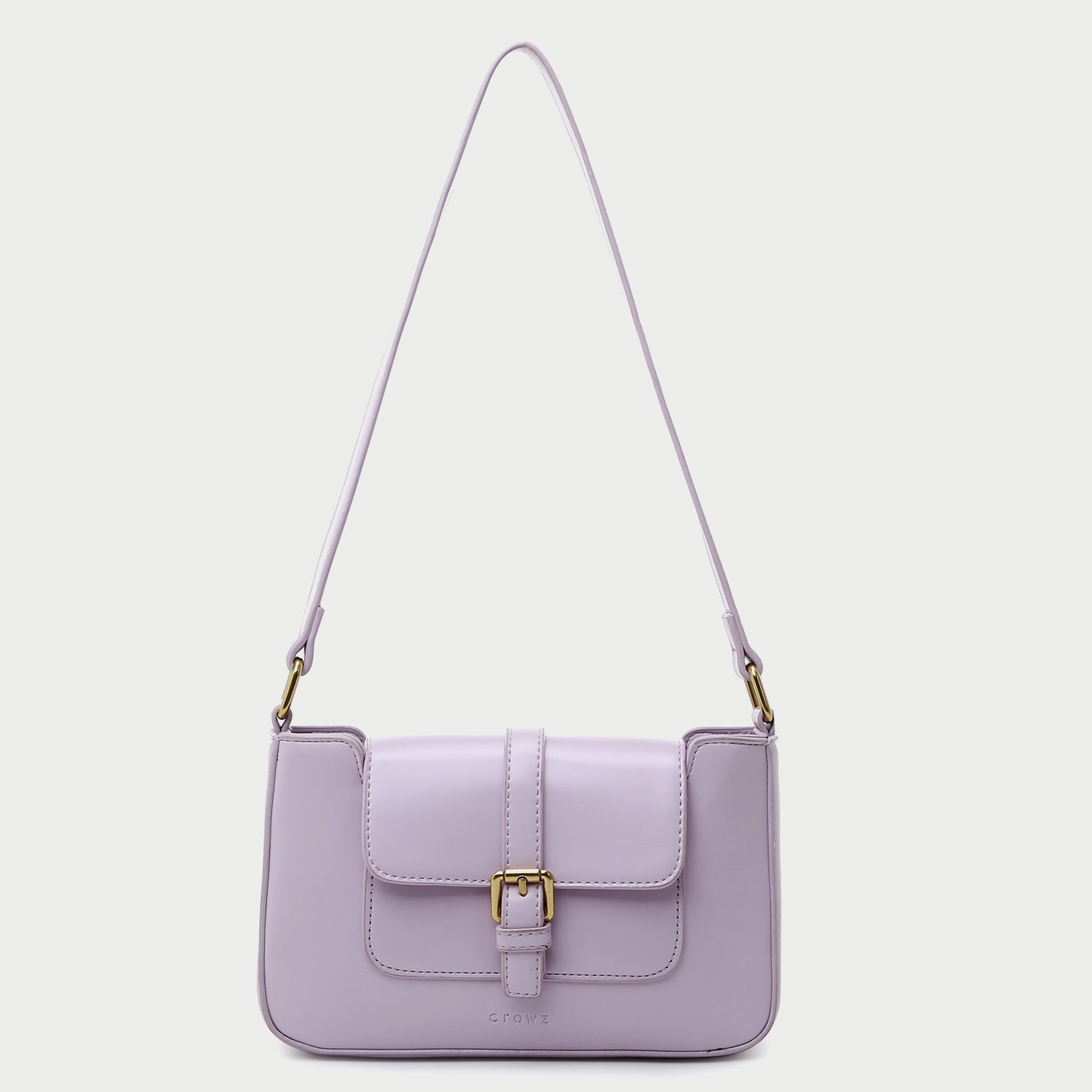 Buckle strap flap slim PU leather shoulder bag