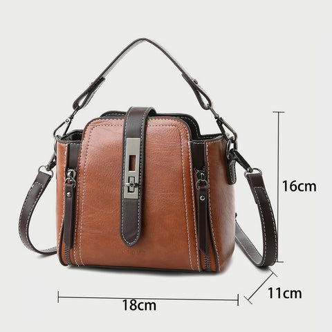 Metal turn-lock strap zip side PU leather crossbody bag