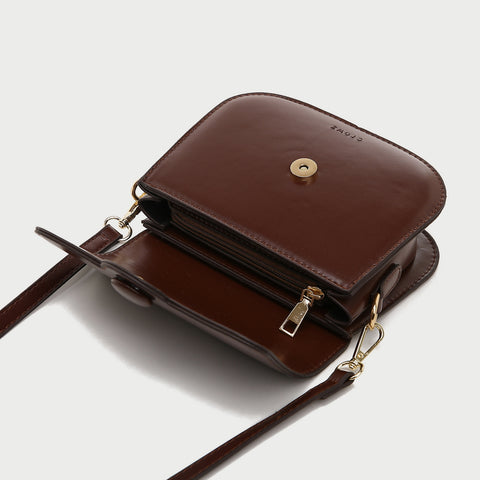 Button detail streamlined flapover PU leather crossbody bag