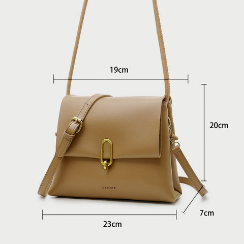 Oval hoop metallic closure dual compartment PU leather bag