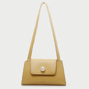 Faux pearl embellished flap PU leather shoulder bag