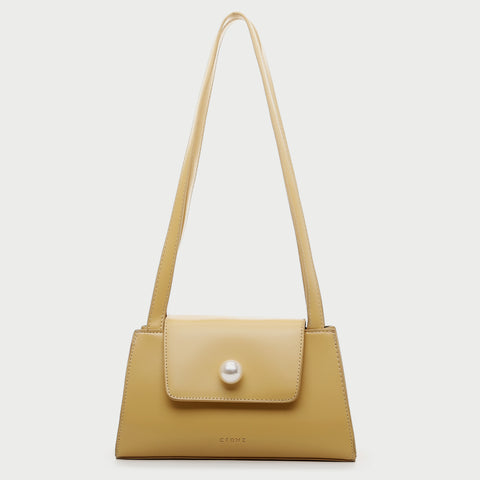 Faux pearl embellished flap PU leather shoulder bag