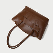 Handle through flap roomy PU leather tote bag