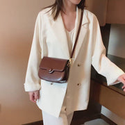 Button detail streamlined flapover PU leather crossbody bag