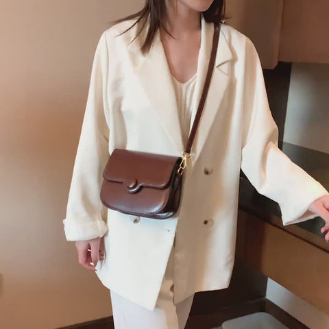 Button detail streamlined flapover PU leather crossbody bag
