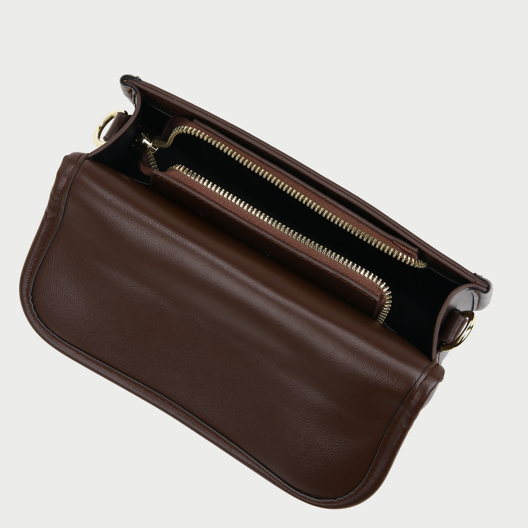 Metal turn-lock strap saddle style PU leather crossbody bag