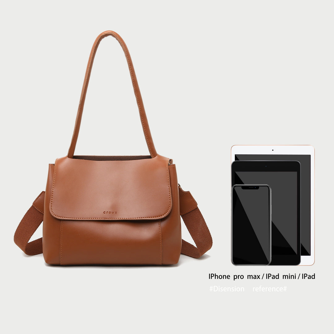 Minimalistic open-top flap style PU leather tote bag