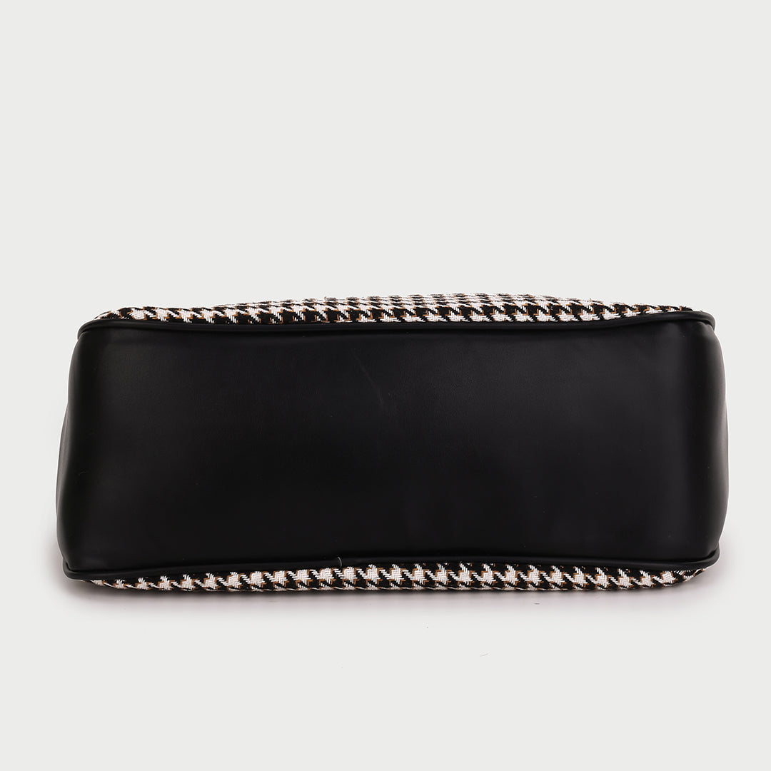Houndstooth print PU leather trim shoulder bag (with an extra strap)