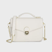 Metal hardware flap-style top handle PU leather crossbody bag