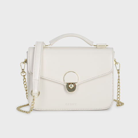 Metal hardware flap-style top handle PU leather crossbody bag