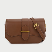 Retro saddle-inspired strap detail flap PU leather crossbody bag