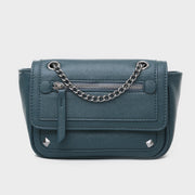 Zipped front flap studded PU leather crossbody bag