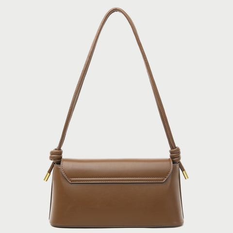 Metal clasp flap knotted strap PU leather shoulder bag
