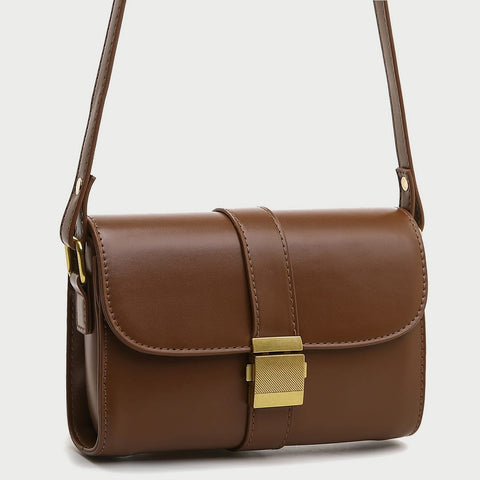 Metal pushlock strap style flapover PU leather crossbody bag