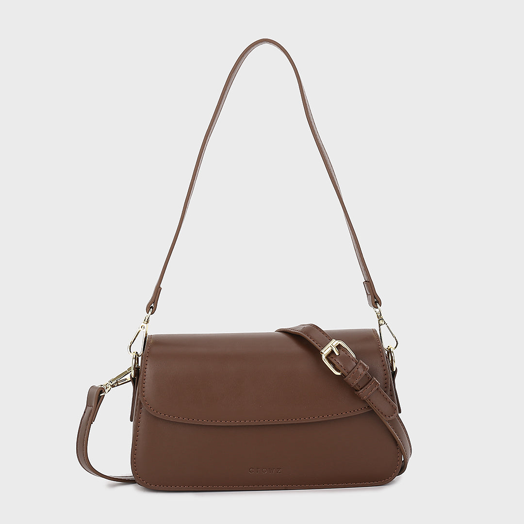 Minimalistic flap-style PU leather shoulder bag (With an extra strap)