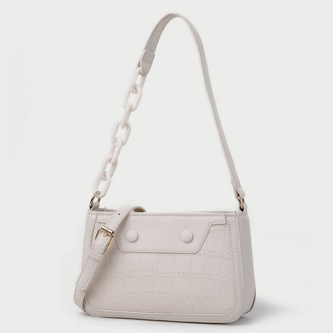 Croc-effect panel chained handle PU leather shoulder bag