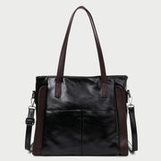Dual front pocket creased PU leather tote