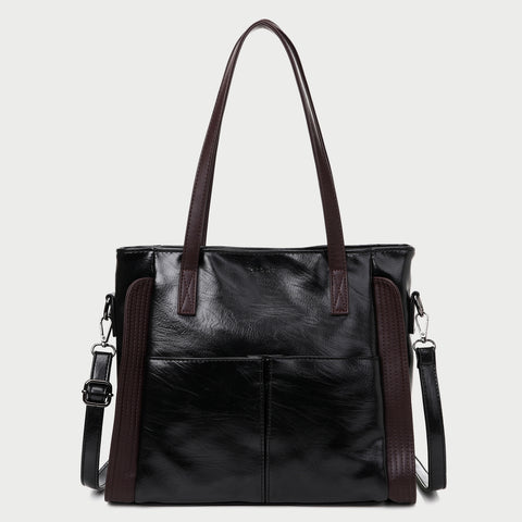 Dual front pocket creased PU leather tote