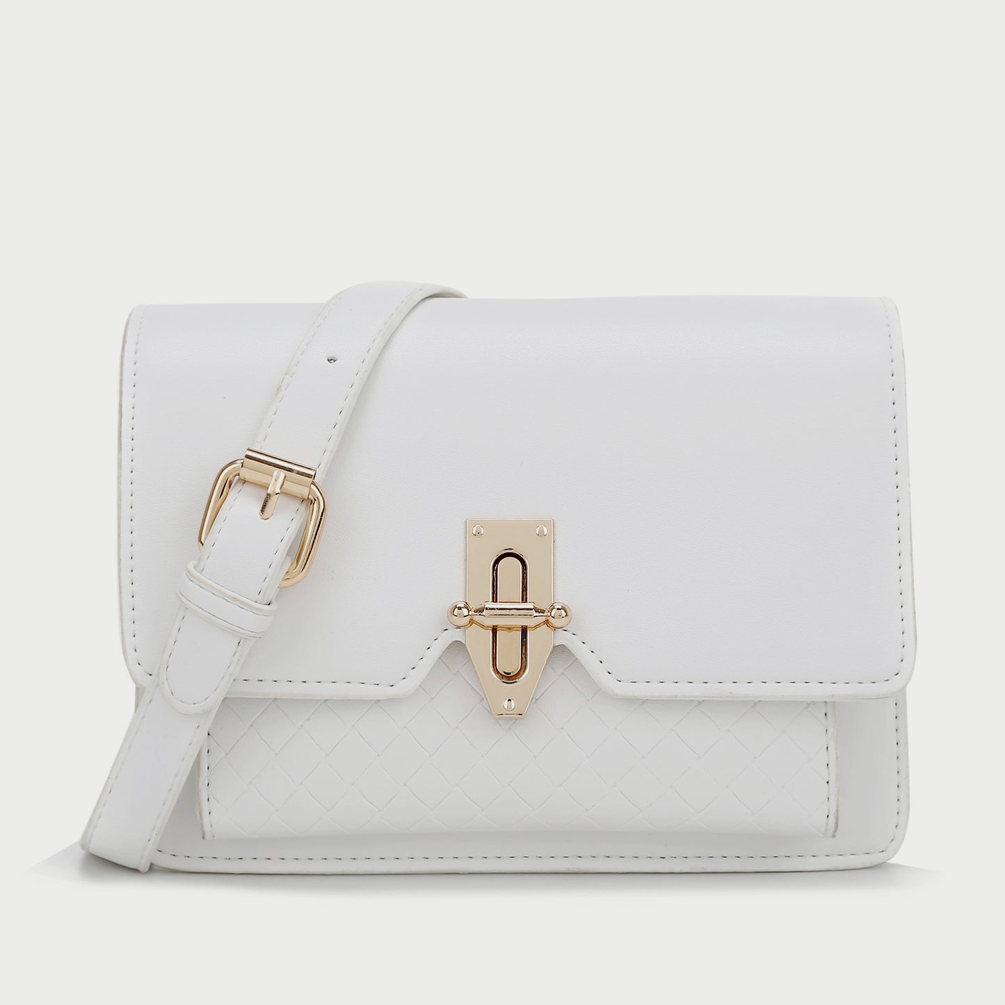 Turn-lock flap embossed pocket PU leather crossbody bag