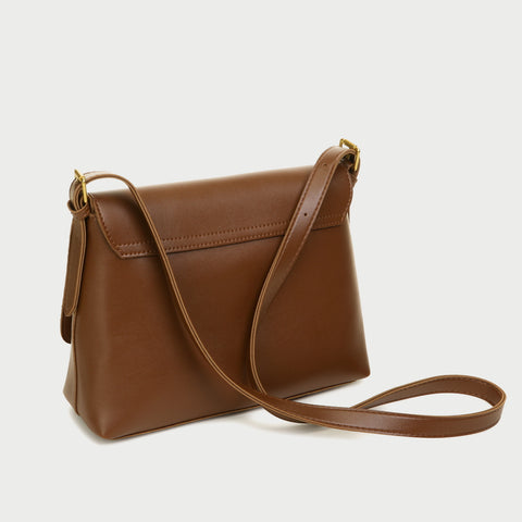Metal hardware flap style PU leather crossbody bag