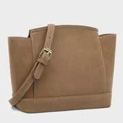 Modern metal-closure flap sculptural faux suede crossbody bag