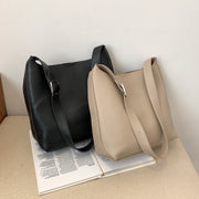 Minimalistic style adjustable shoulder strap PU leather bucket bag