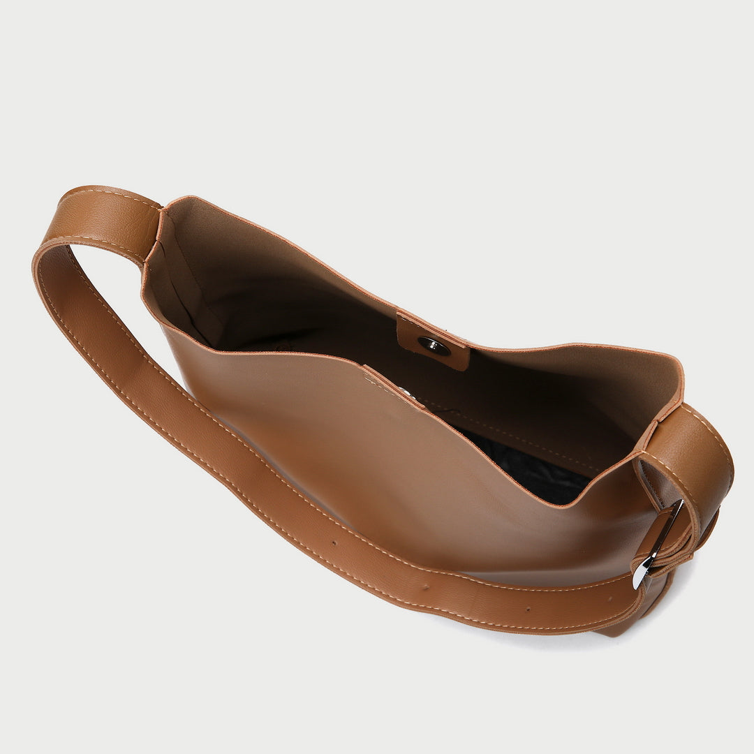Minimalistic style adjustable shoulder strap PU leather bucket bag