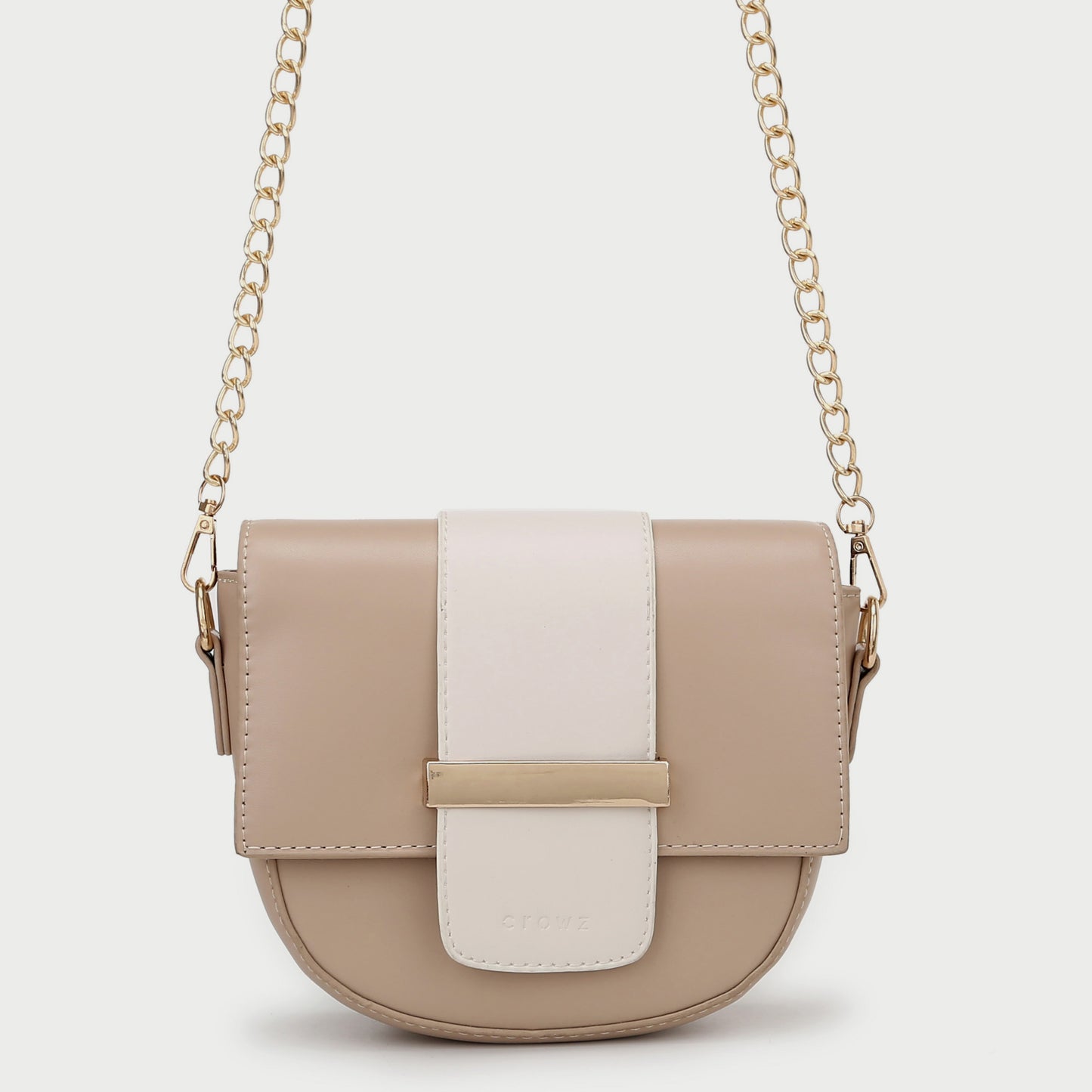 Metal bar colourblock flap PU leather crossbody bag