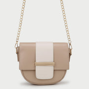 Metal bar colourblock flap PU leather crossbody bag