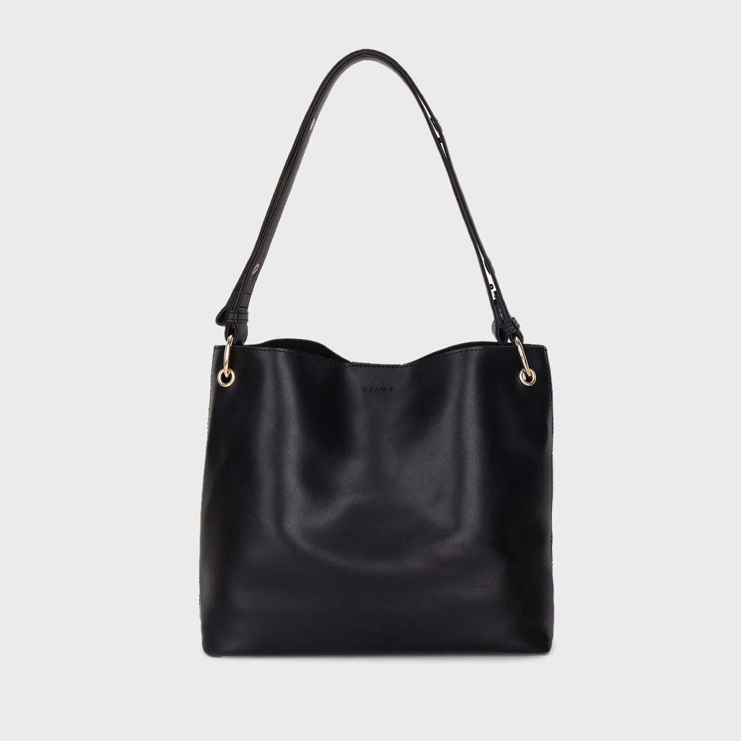 Minimalistic metal stud detail strap PU leather shoulder bag (2-in-1 set)