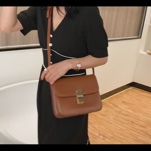 Metal clasp flap front PU leather crossbody bag