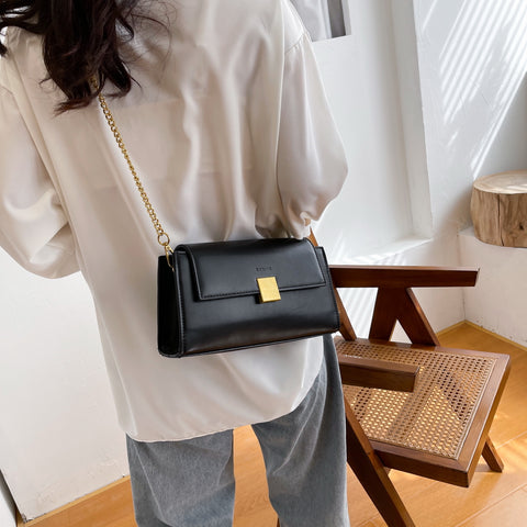 Square metal detail flap style chain strap PU Leather bag