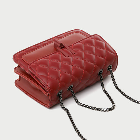 Chain strap flapover style quilted PU leather crossbody bag